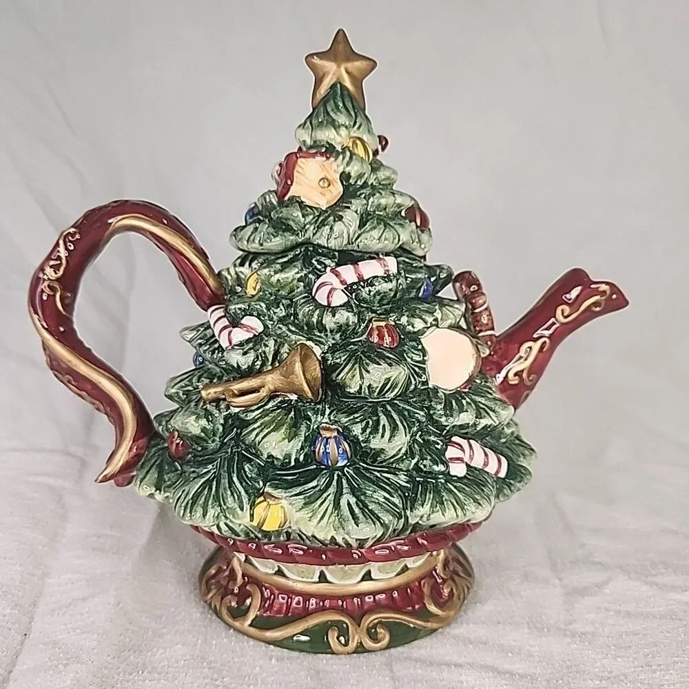 Ceramic Teapot Christopher Radko Oh Christmas Tree Decorative 8 7/8